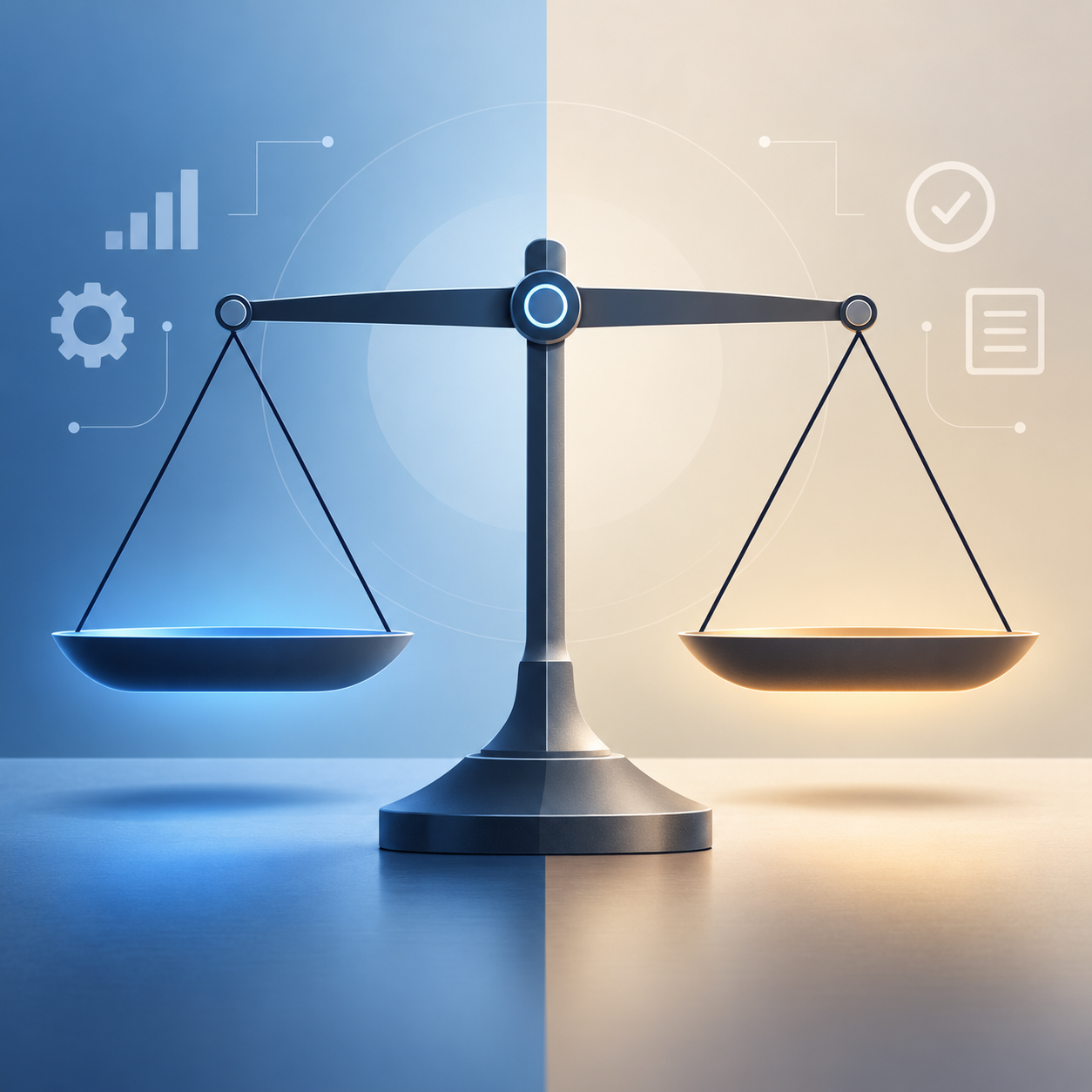 Modern tech-style illustration of a balanced comparison scale
