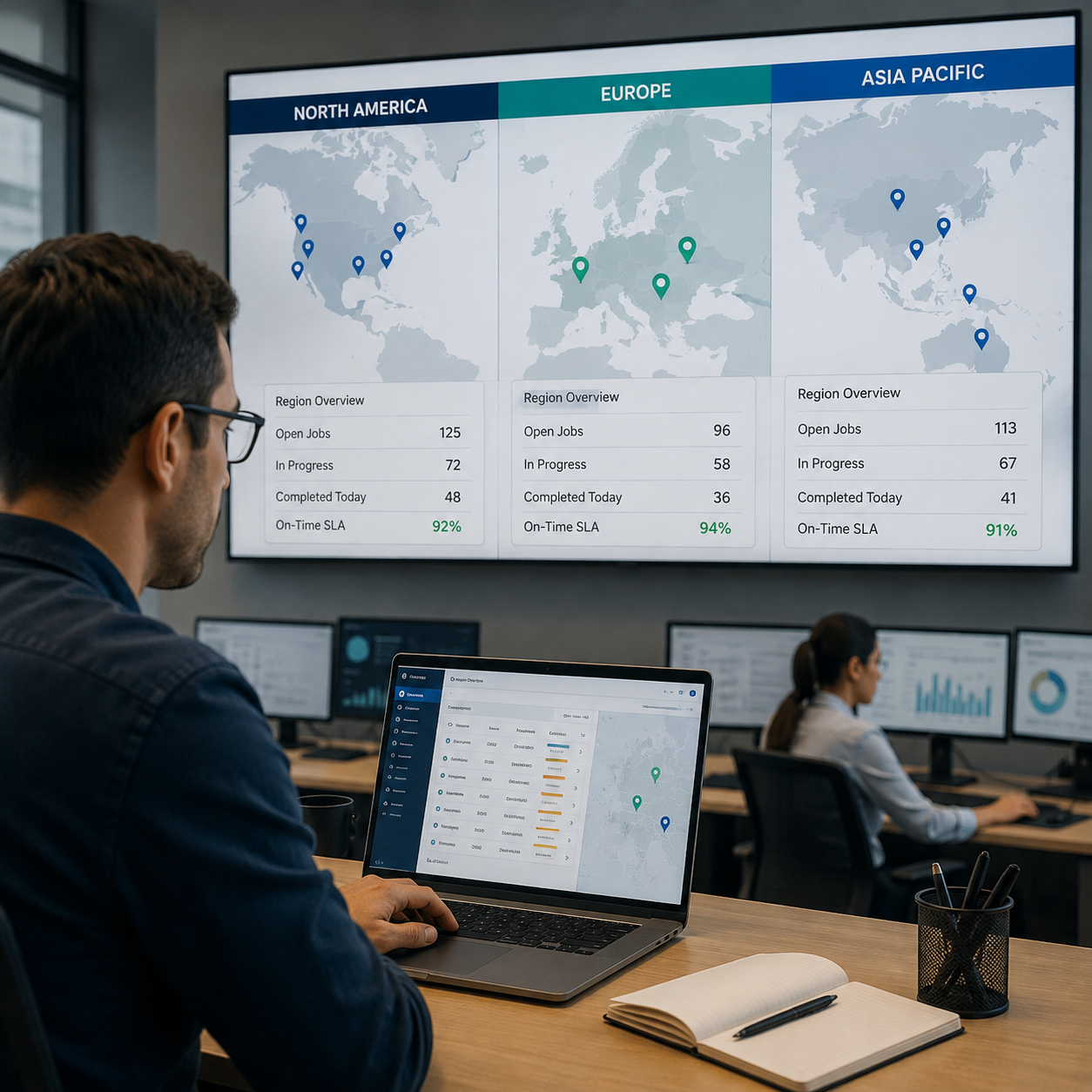 Multi-region field service coordination